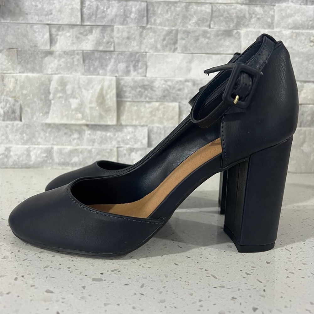 Journee Collection Navy Blue Ankle Strap Heels - Picture 3 of 7